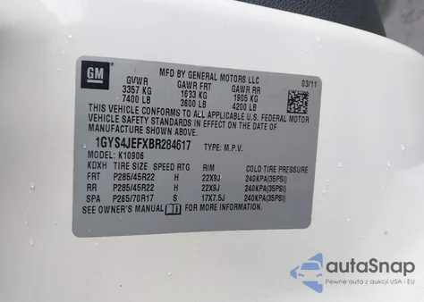 2011 Cadillac Escalade Esv Premium из США, поврежденный, VIN 1GYS4JEFXBR284617